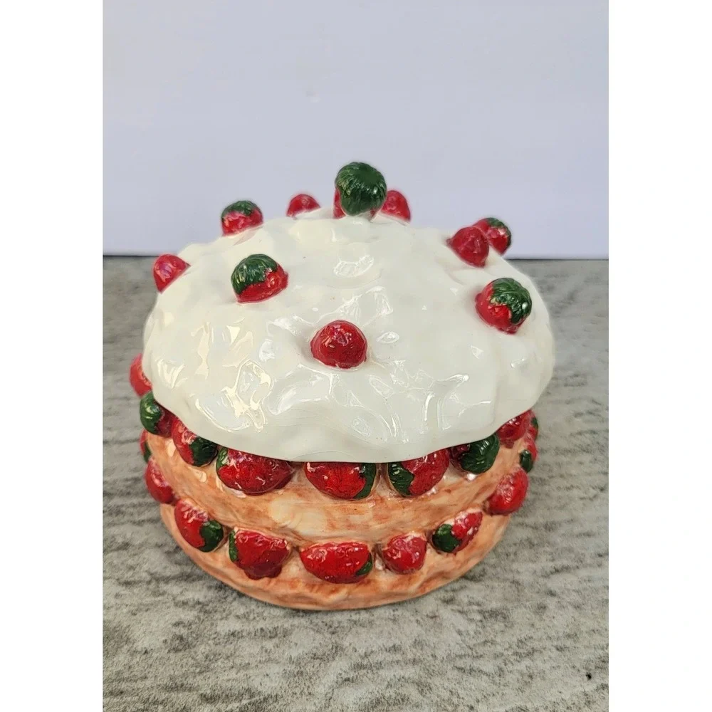 Vintage Costa Italy Ceramic Strawberry Jar with Lid Hand Painted Cottage Farm